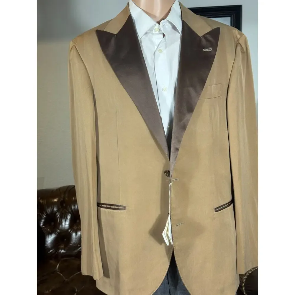 New Brunello Cucinelli Silk Tuxedo 2pc Peak Lapels Caramel Brown 50R 40 36x29