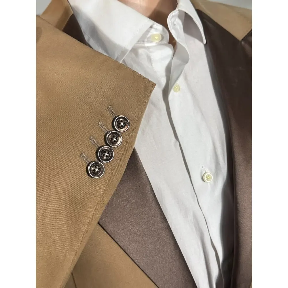 New Brunello Cucinelli Silk Tuxedo 2pc Peak Lapels Caramel Brown 50R 40 36x29