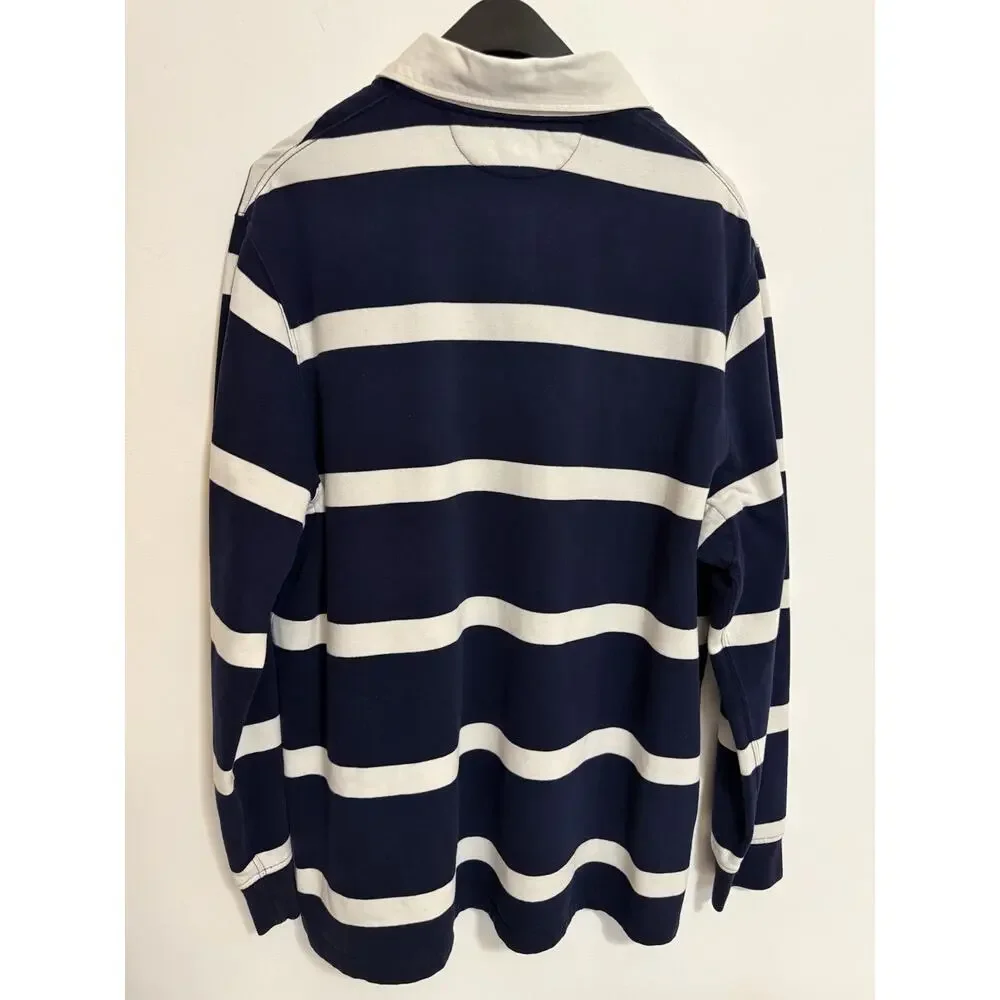 Polo Ralph Lauren Rugby Shirt Mens XXL Navy White Stripe Brushed Fleece Cotton