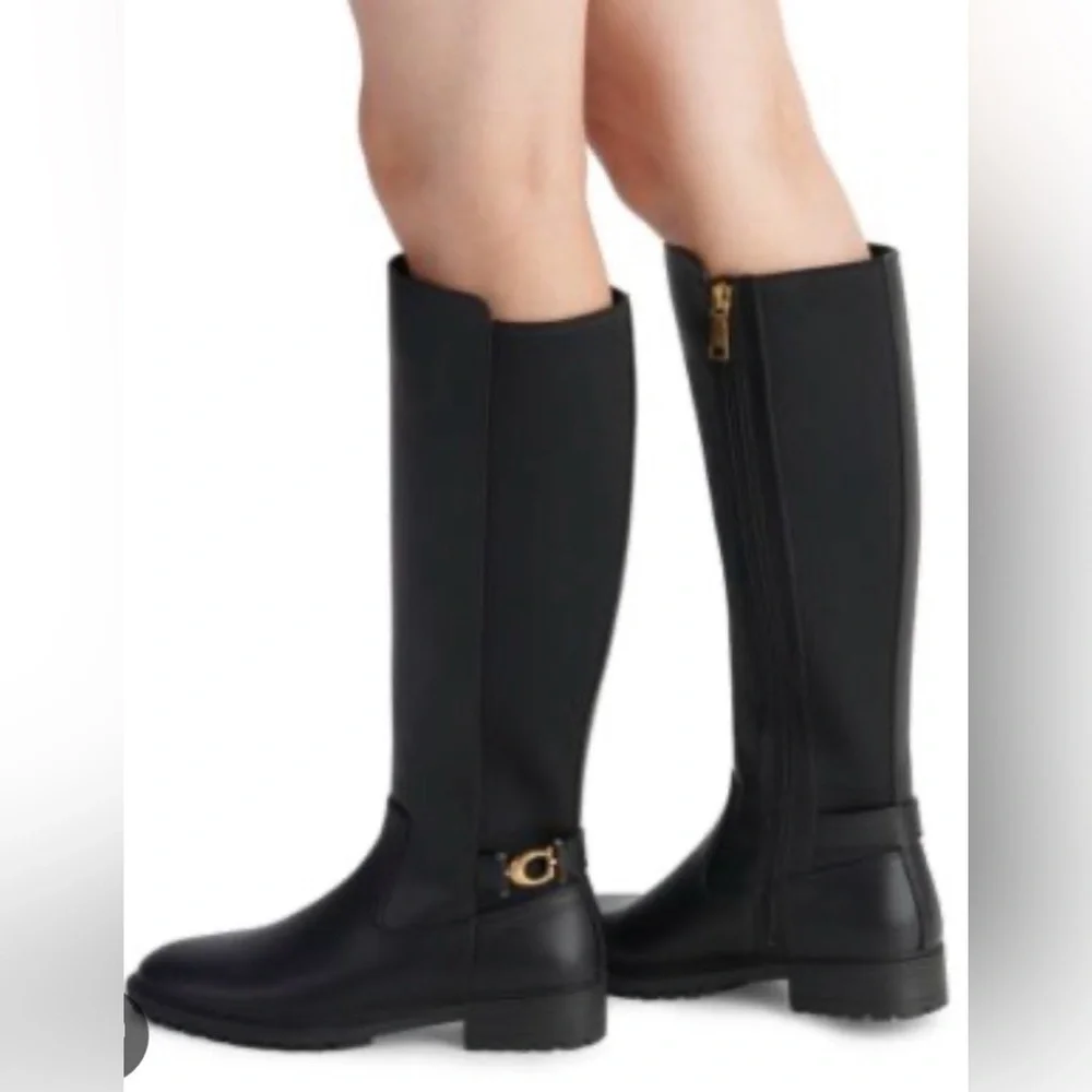 New COACH  Faith knee high lug sole Riding Boots - Black 7.5