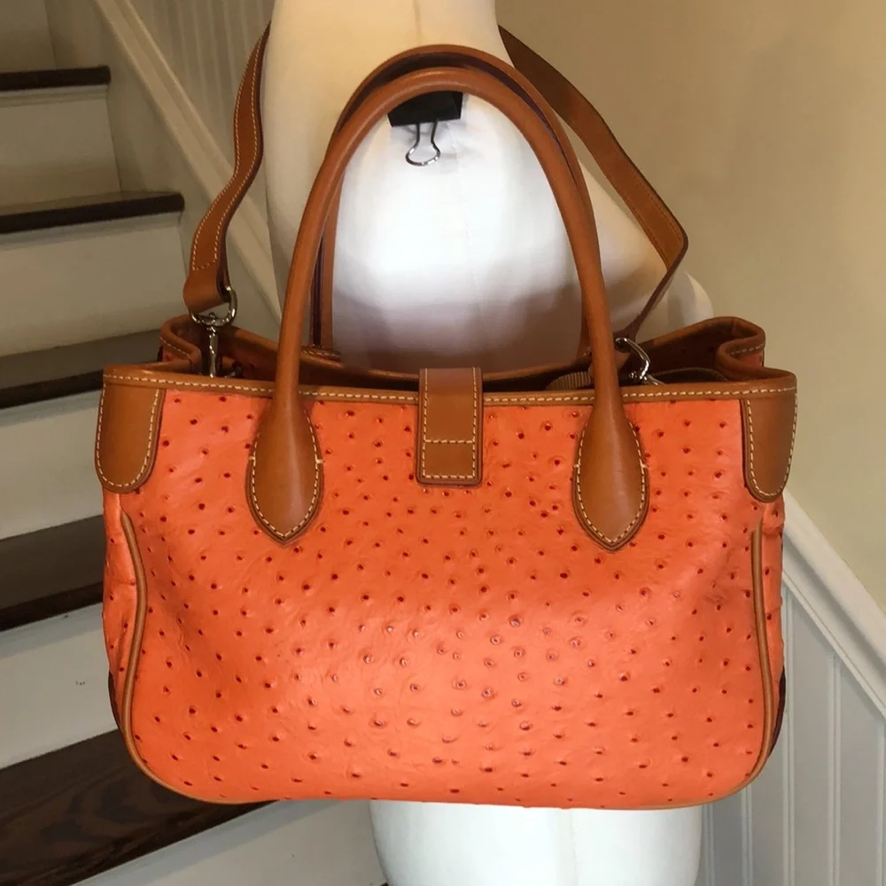 DOONEY & BOURKE Orange Ostrich Print Leather Crossbody Shoulder Laptop Bag NWOT
