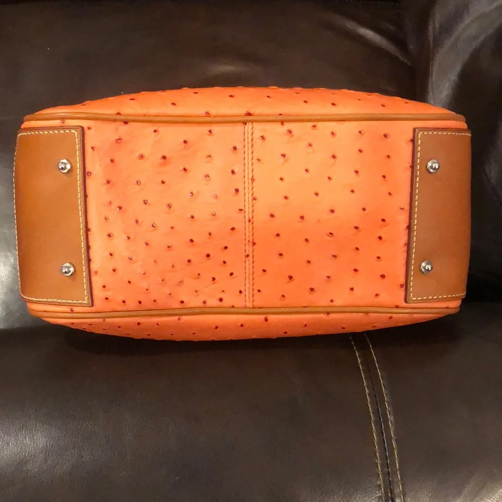 DOONEY & BOURKE Orange Ostrich Print Leather Crossbody Shoulder Laptop Bag NWOT