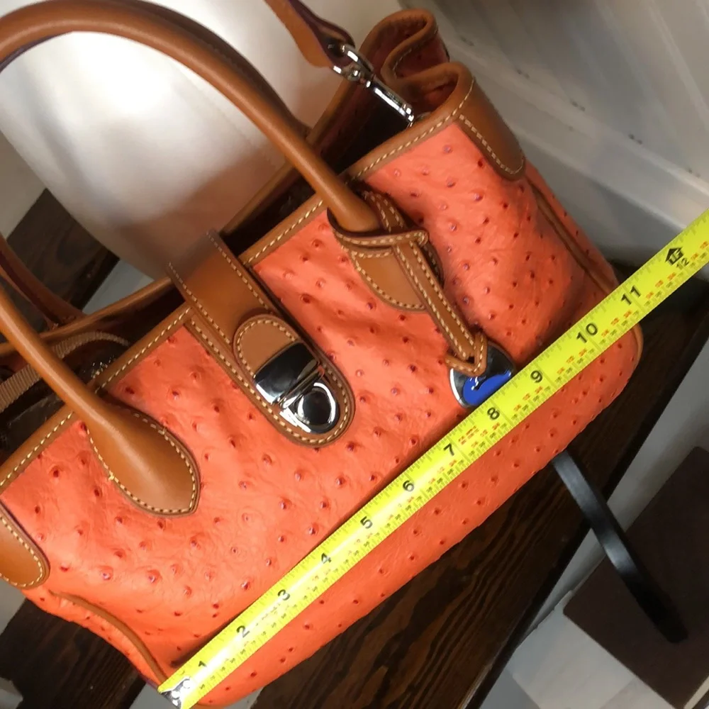 DOONEY & BOURKE Orange Ostrich Print Leather Crossbody Shoulder Laptop Bag NWOT