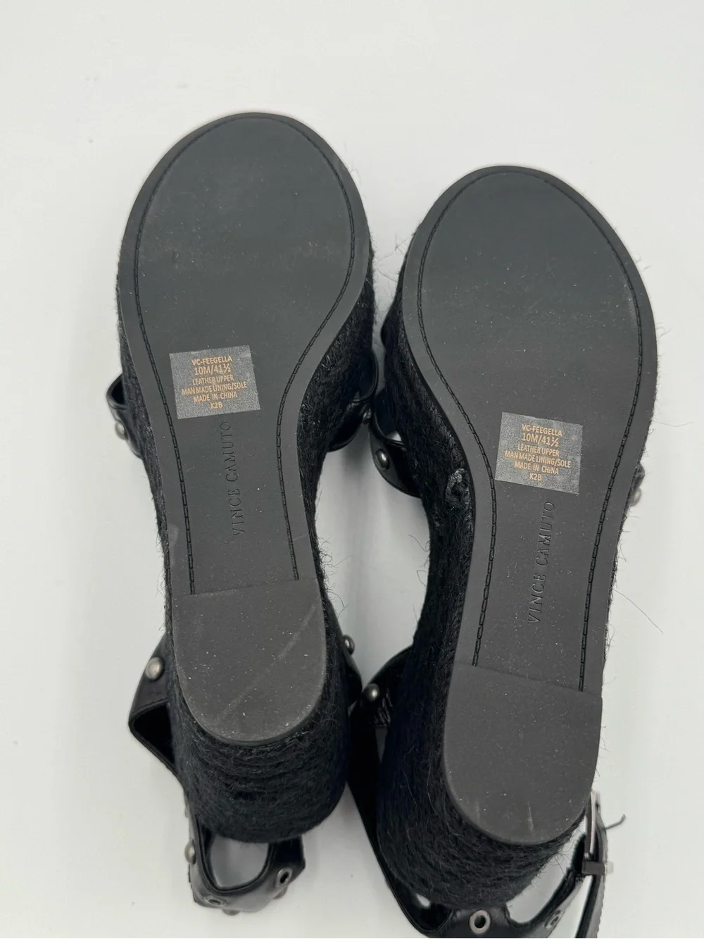 Vince Camuto Peegella Black Leather Studded Espadrille Wedge Sandals 10