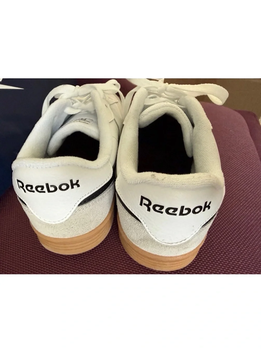 Reebok Men's White Leather Sneakers with Black Accents and Gum Sole