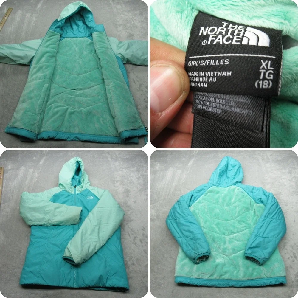 The North Face Jacket Girls XL Aqua‎ Hooded Insulated Reversible Perseus Puffer