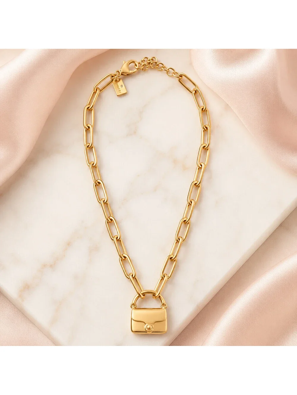 Coach Mini Tabby Handbag Charm Brass Tone Pendant Paperclip Chain Necklace NWT