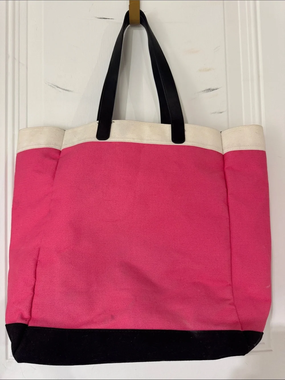 Victoria's Secret Hot Pink Canvas Tote with Black Accents