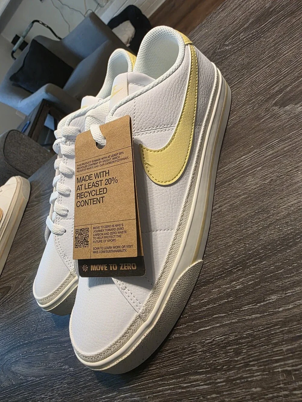 Nike Court Legacy Next Nature White Low-Top Sneakers with Pale Yellow Swoosh