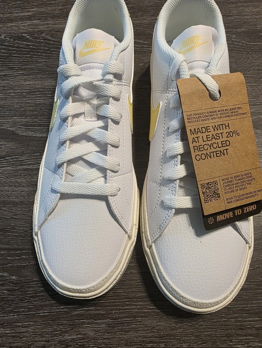 Nike Court Legacy Next Nature White Low-Top Sneakers with Pale Yellow Swoosh