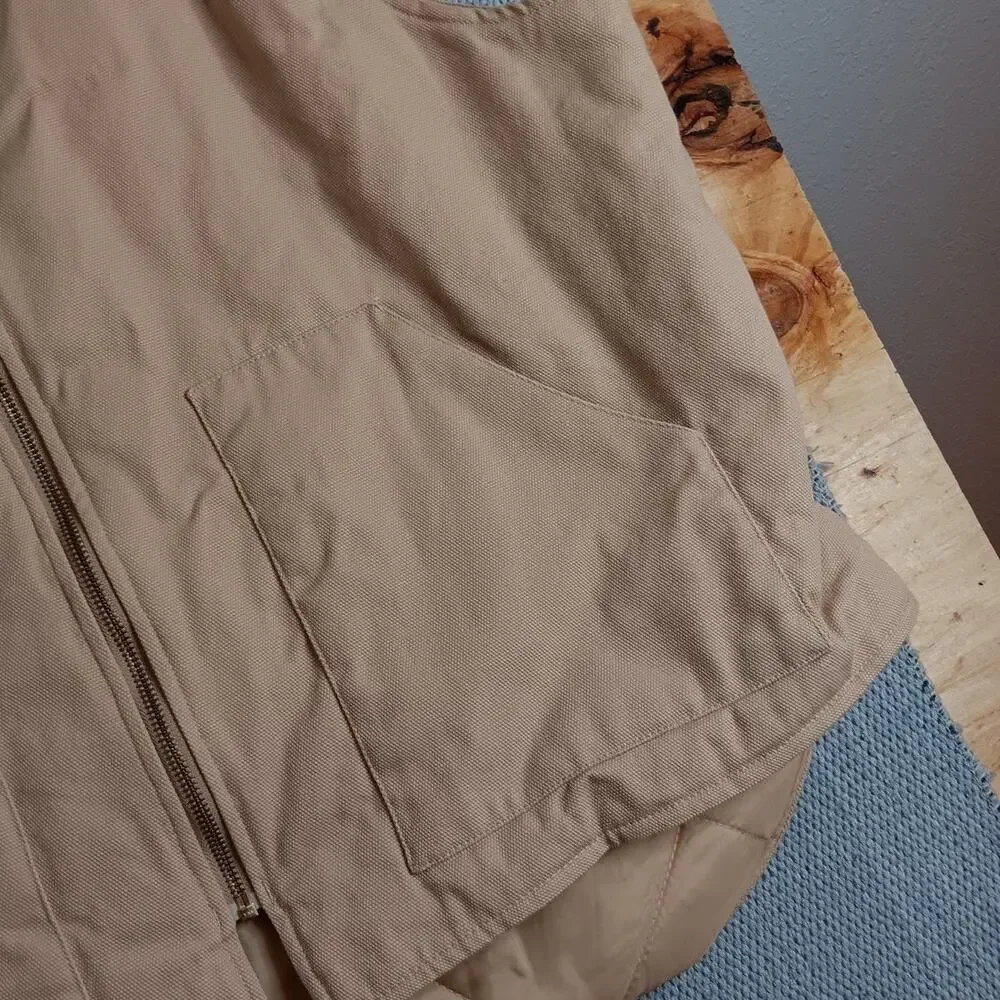 Tri-Mountain Canvas Vest Mens XL Tan Diamond‎ Quilt Lined Zip Outdoors Utility