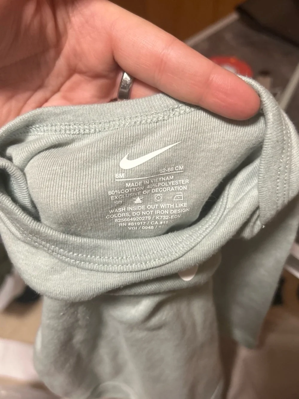 Nike Long Sleeve Baby One-Piece Bodysuit in Sage Green with White Swoosh