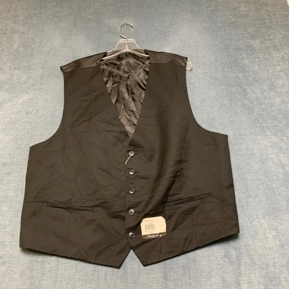 Van Heusen Single Breasted Suit Satin Vest Mens 2XL Black Slim V Neck Sleeveless