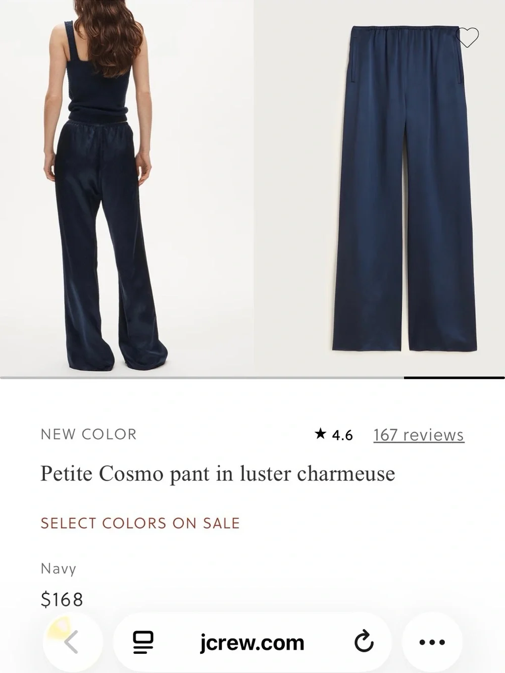 J. Crew Wide-Leg Luster Charmeuse Pants in Navy