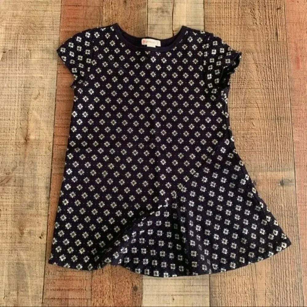 Crewcuts Dress 2T Navy Blue with silver metallic flowers