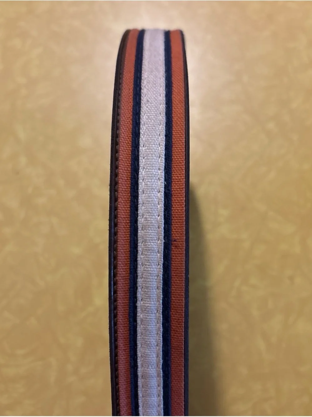 Striped Fabric & Brown Leather Belt