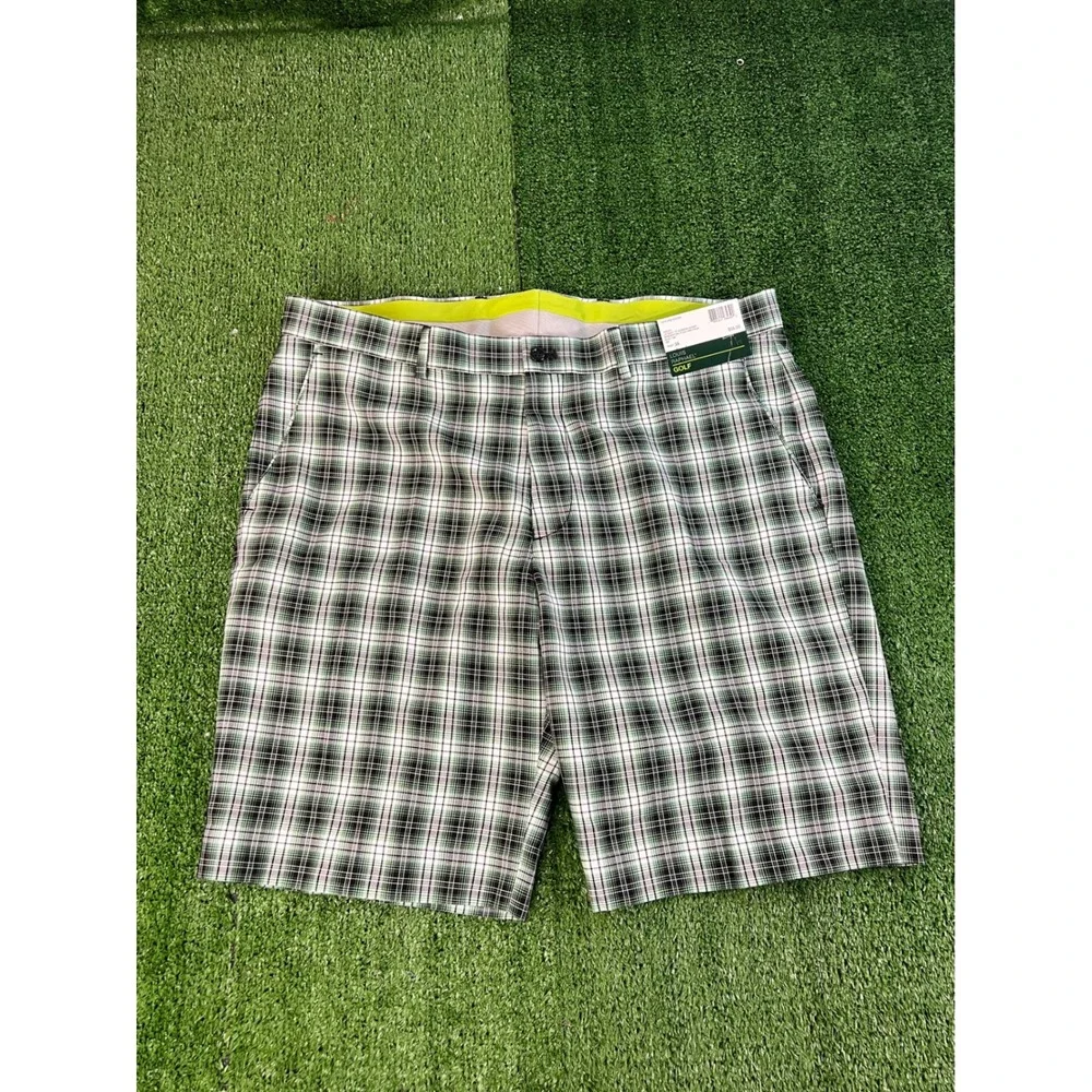 NWT Louis Raphael Golf Shorts Mens 38 Green Black Bradenton Plaid‎ Flat Front