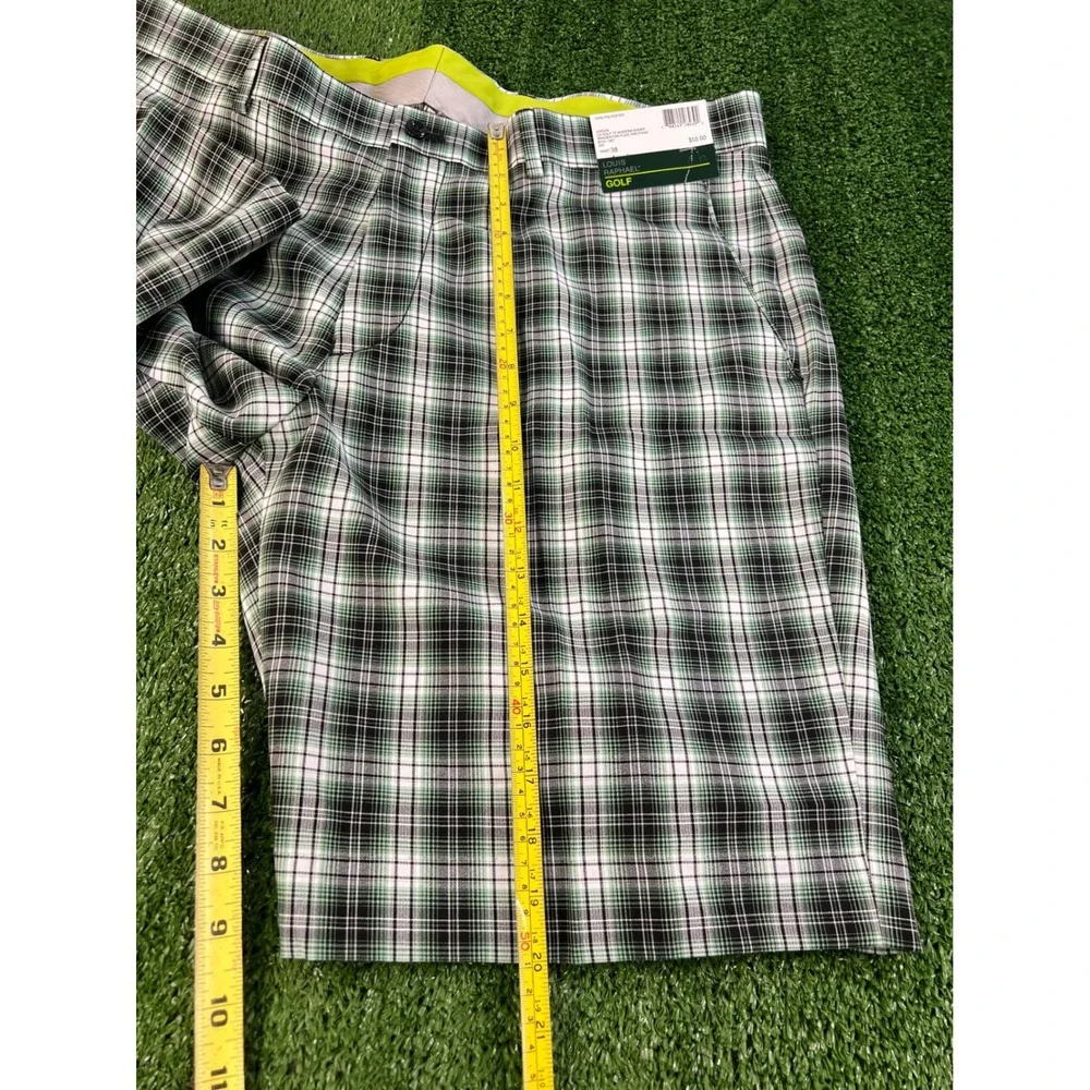 NWT Louis Raphael Golf Shorts Mens 38 Green Black Bradenton Plaid‎ Flat Front