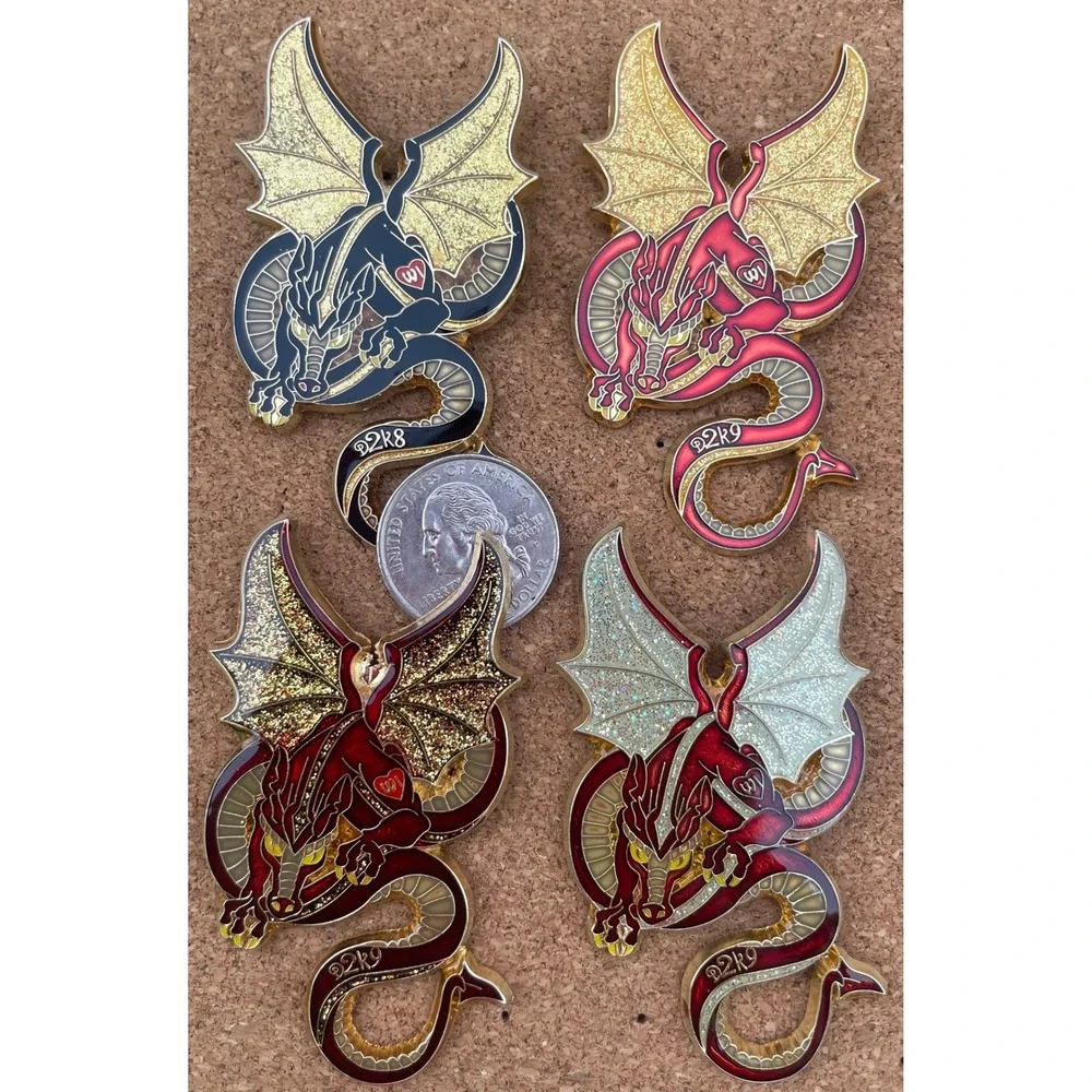 Destination Imagination Dragon Enamel Pin Set Multicolor Glitter  4 Piece
