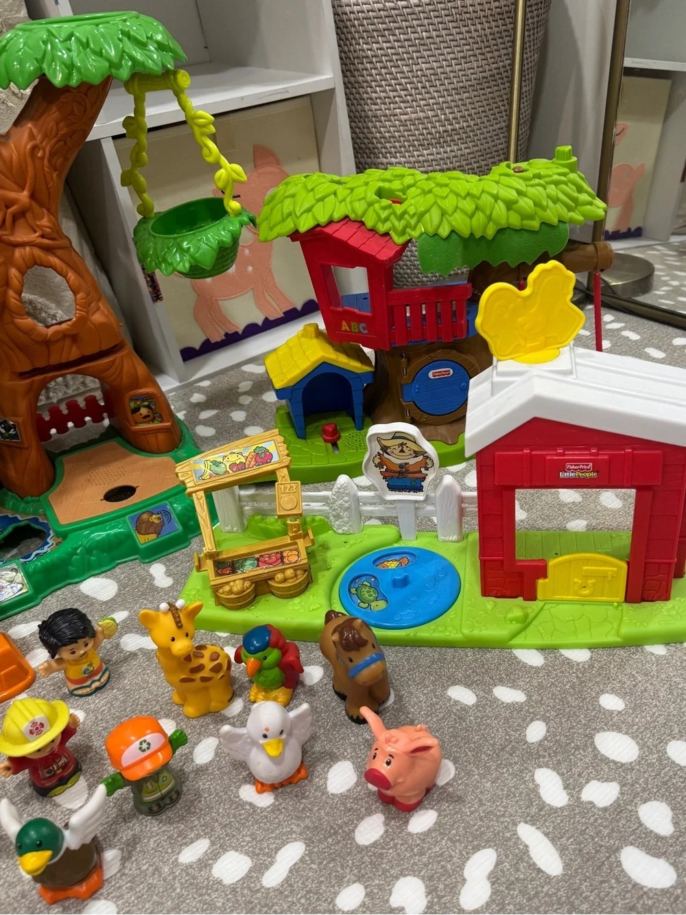 Lot vtg Little People vintage playset figurines zoo truck plane big animal farm