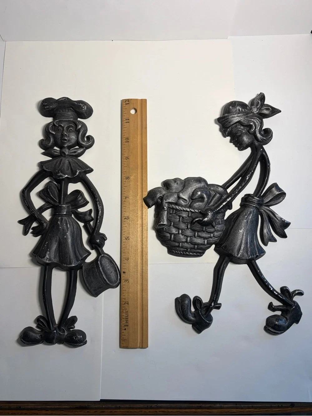 Vintage Sexton 1971 Cast Aluminum Chore Girl Figurine Wall Art Set