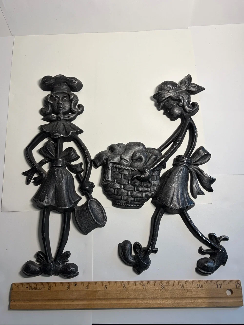 Vintage Sexton 1971 Cast Aluminum Chore Girl Figurine Wall Art Set