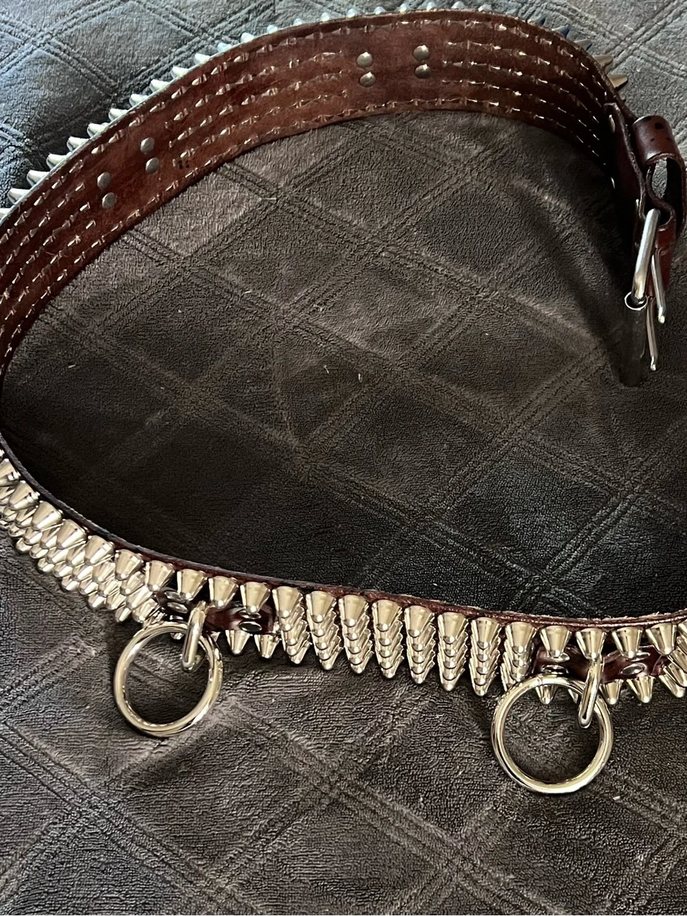 Brown And Black Leather 5-Row Stud 5-Ring Bondage Belt Crust Punk DIY DBEAT