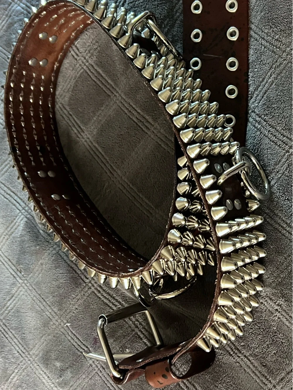 Brown And Black Leather 5-Row Stud 5-Ring Bondage Belt Crust Punk DIY DBEAT