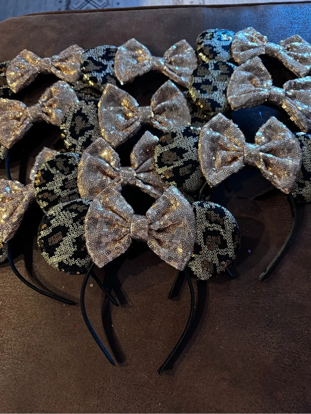 Bulk Lot of 10 New Rose Gold & Leopard Minnie Ear Headbands-Wholesale Pricing