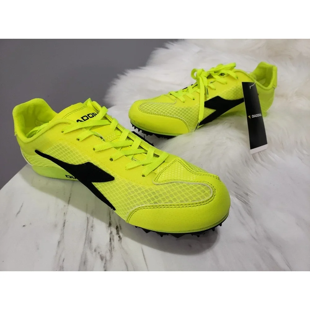 NEW EURO 40.5 US 7.5 Diadora Mid Distance Spike Sneakers Neon TRACK RUNNING SHOE