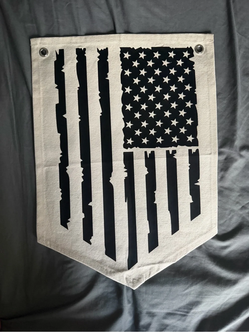 BlackDistressed American Flag on Cream Banner
