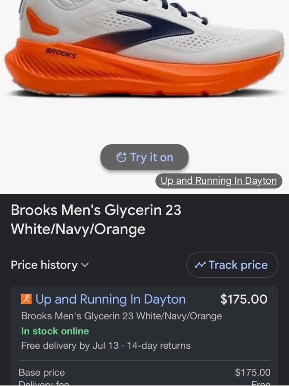 Brooks Men's Glycerin 23 Running Shoe - White/Navy/Orange sz 10.5 mens