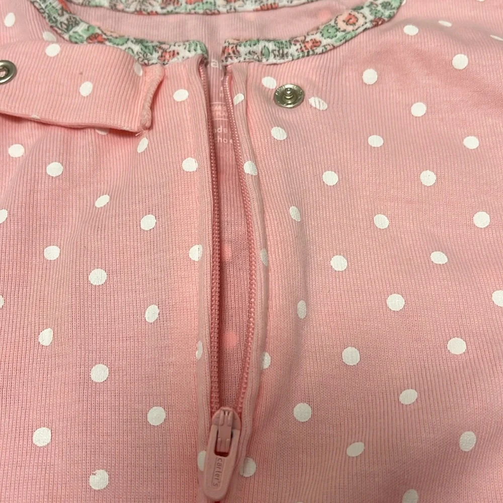 Carters Baby Full Zip Footed Body Suit Pink Polka Dot Fox NWT 24 months