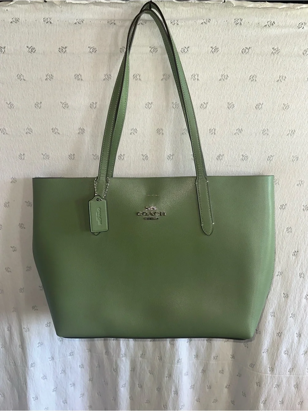 COACH Green Leather Tote with Logo Charm
