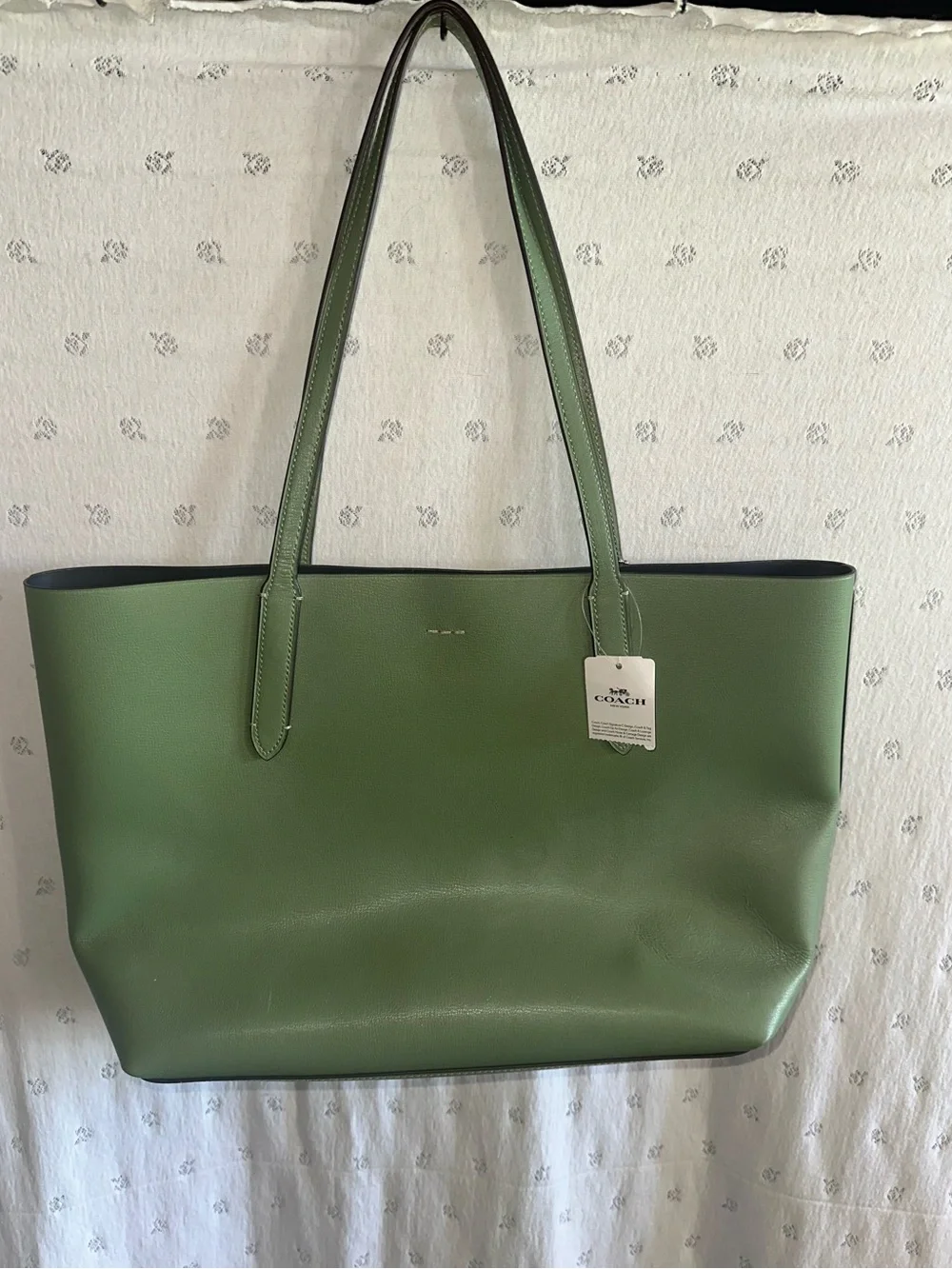COACH Green Leather Tote with Logo Charm