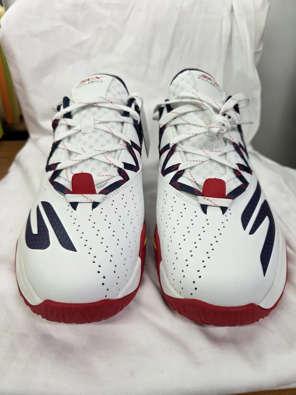 Skechers Pickleball Lace-Up Shoes — White with Navy & Red