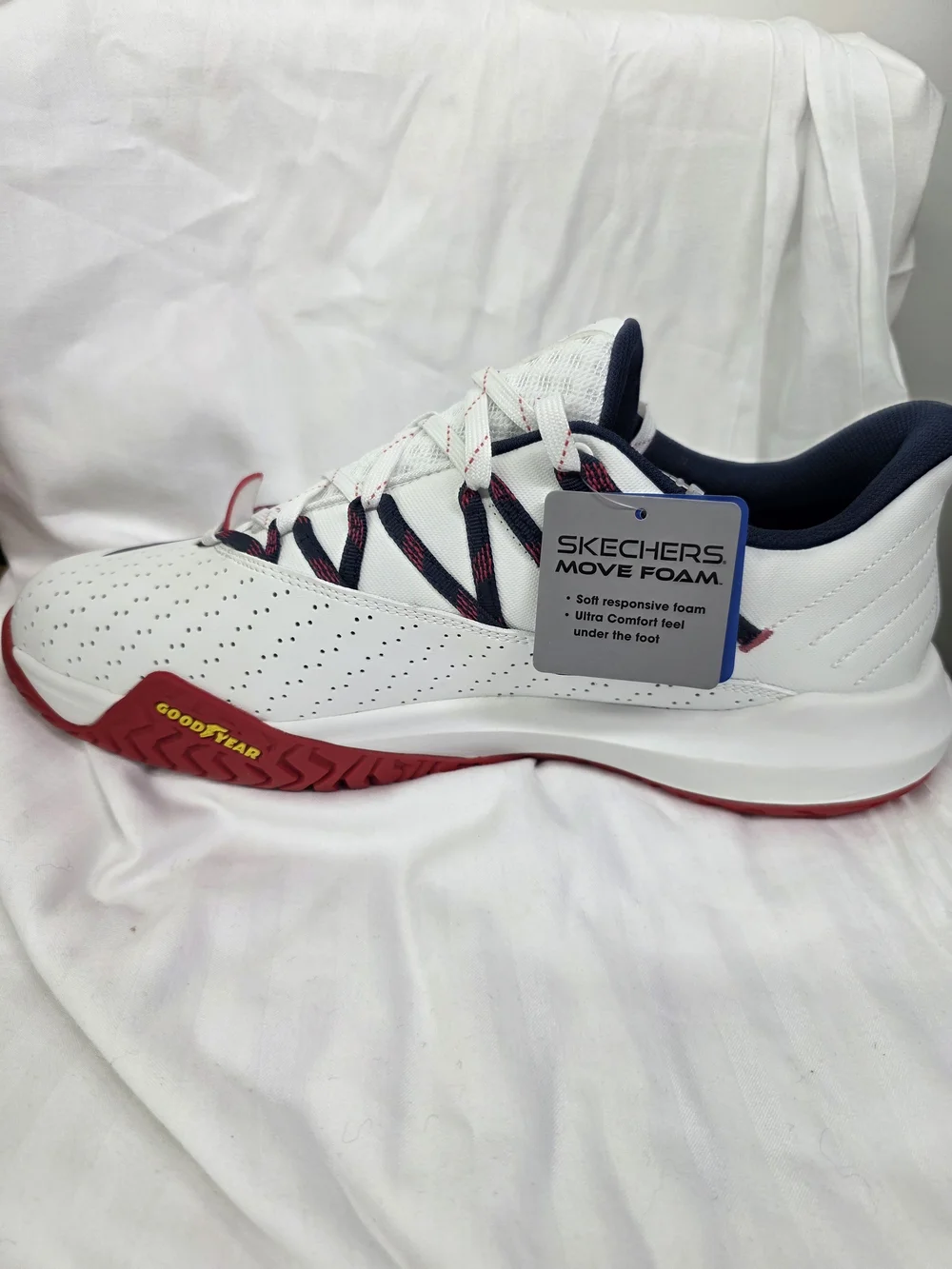 Skechers Pickleball Lace-Up Shoes — White with Navy & Red