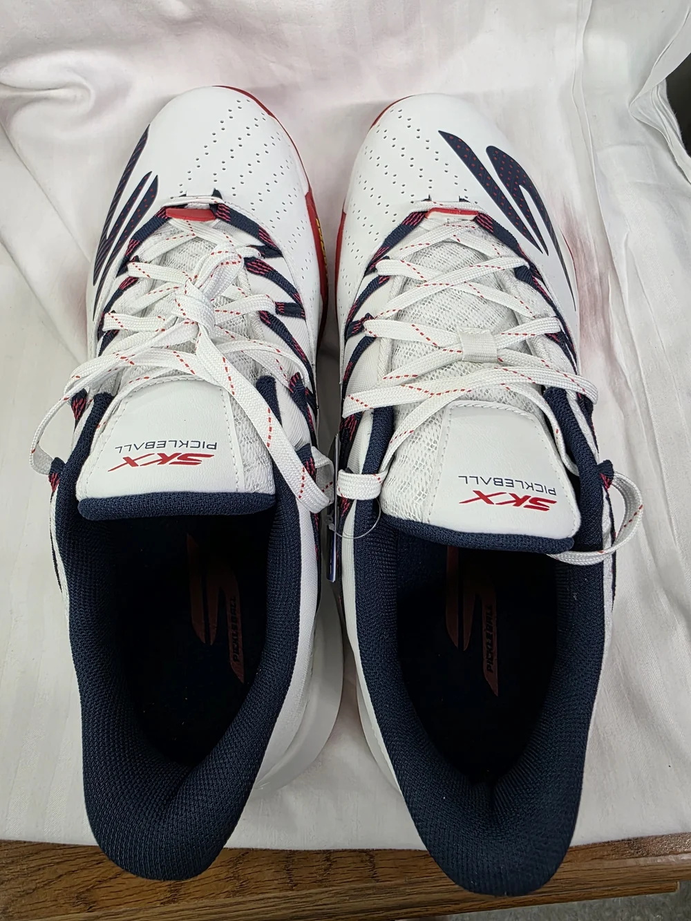 Skechers Pickleball Lace-Up Shoes — White with Navy & Red