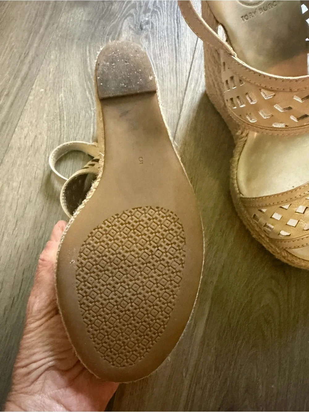 Tory Burch Nude Laser-Cut Wedge Sandals
