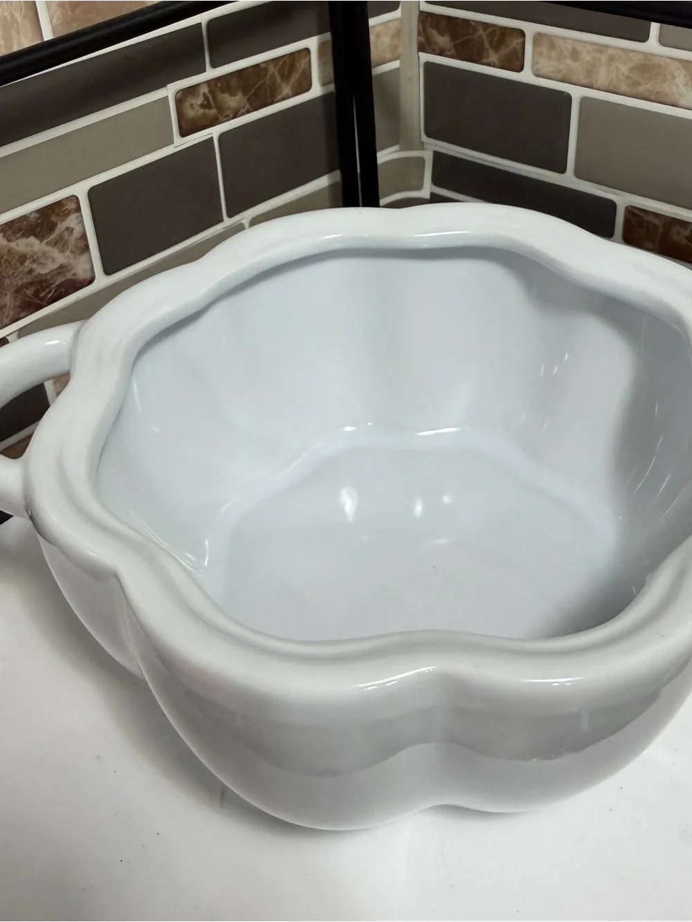 White Ceramic Pumpkin Ramekin Dish with Gold Stem