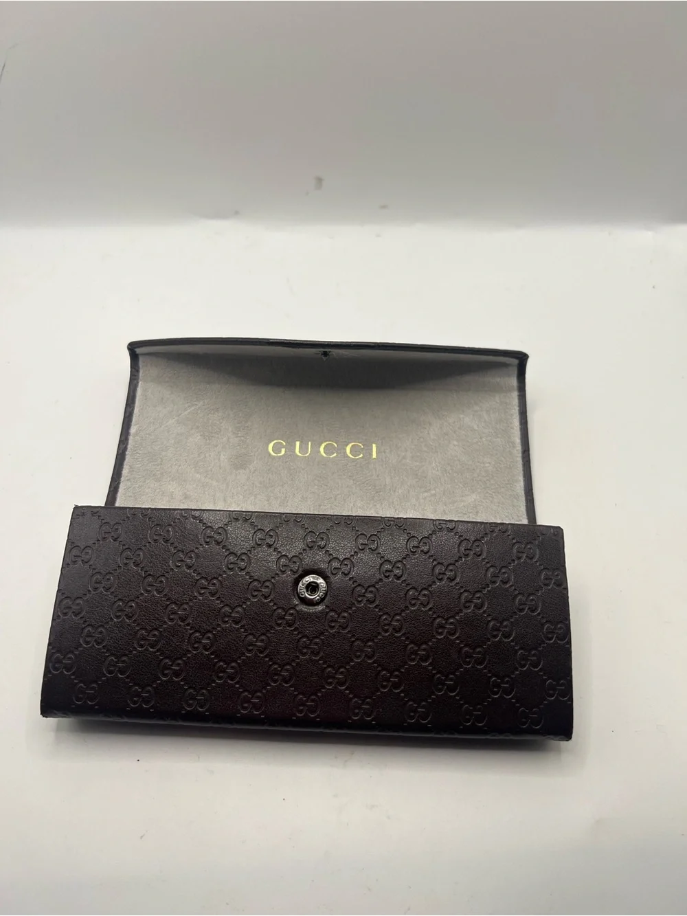 Gucci Brown  Embossed GG Leather Long Envelope sunglasses case