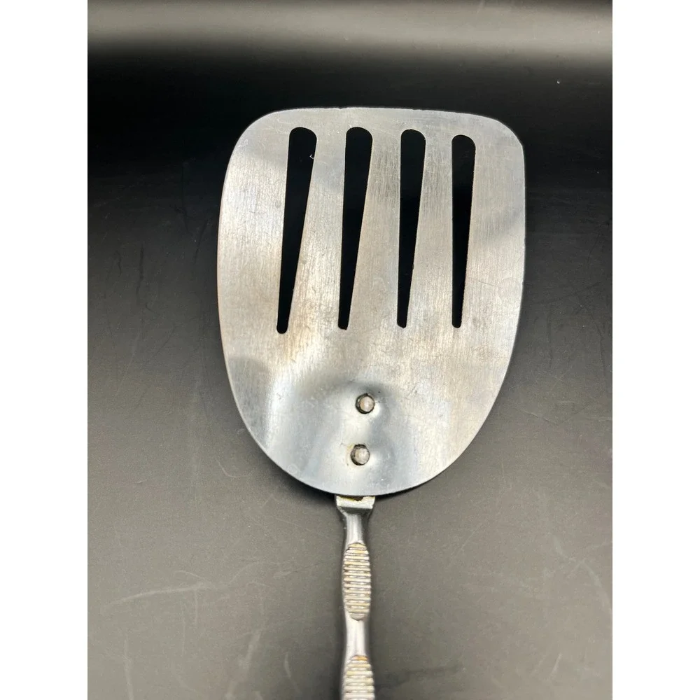 Vtg Kitchen Offset Slotted Spatula Red Handle‎ Stainless Steel Utensil 12