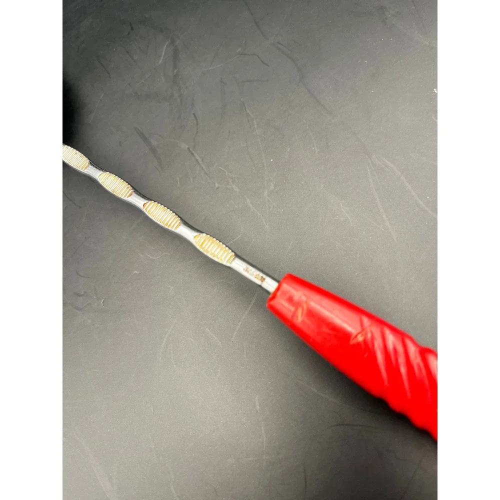 Vtg Kitchen Offset Slotted Spatula Red Handle‎ Stainless Steel Utensil 12