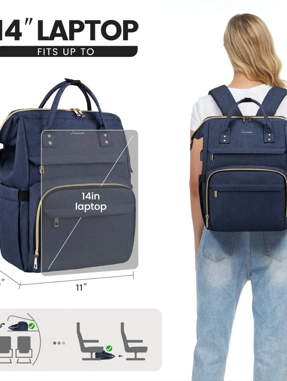 Lovevook Laptop School Work Travel Backpack Navy Like New
