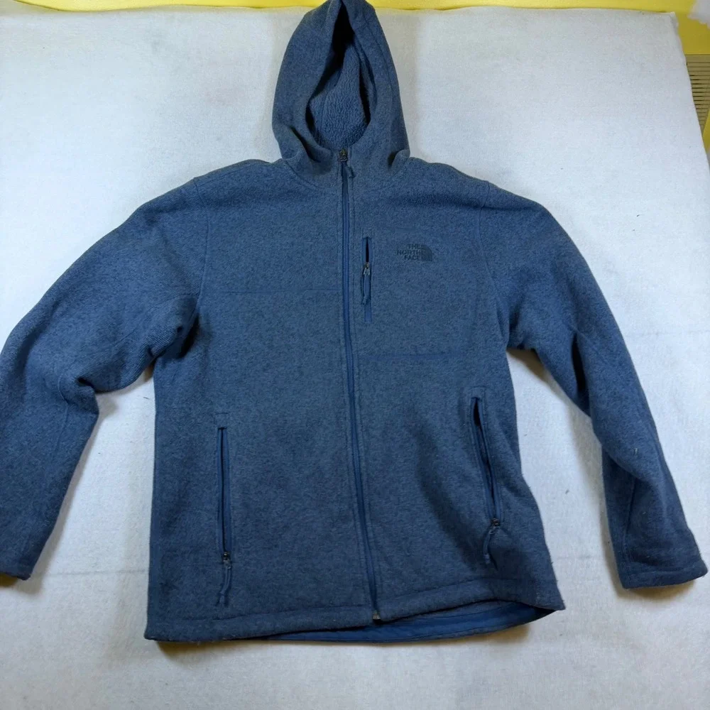 The North Face Mens Blue Full Zip Fleece Hoodie Jacket L Heathered Gorpcore
