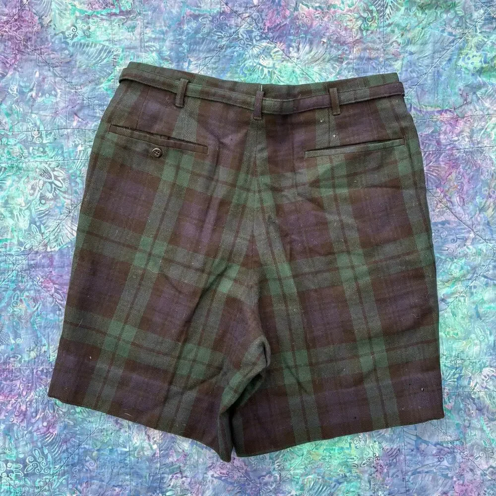 Mohan’s VTG 1956 Plaid Tartan Pleated Shorts Scottish Irish Gold FAIR WORN LOVED