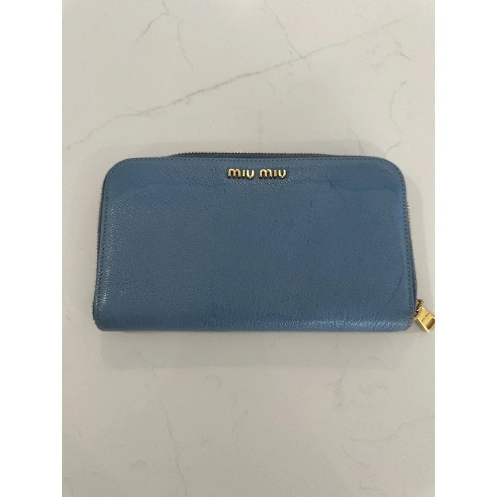 MIU MIU Blue Pink Leather Zip Around Wallet Clutch See PHOTOS FAIR CONDITION