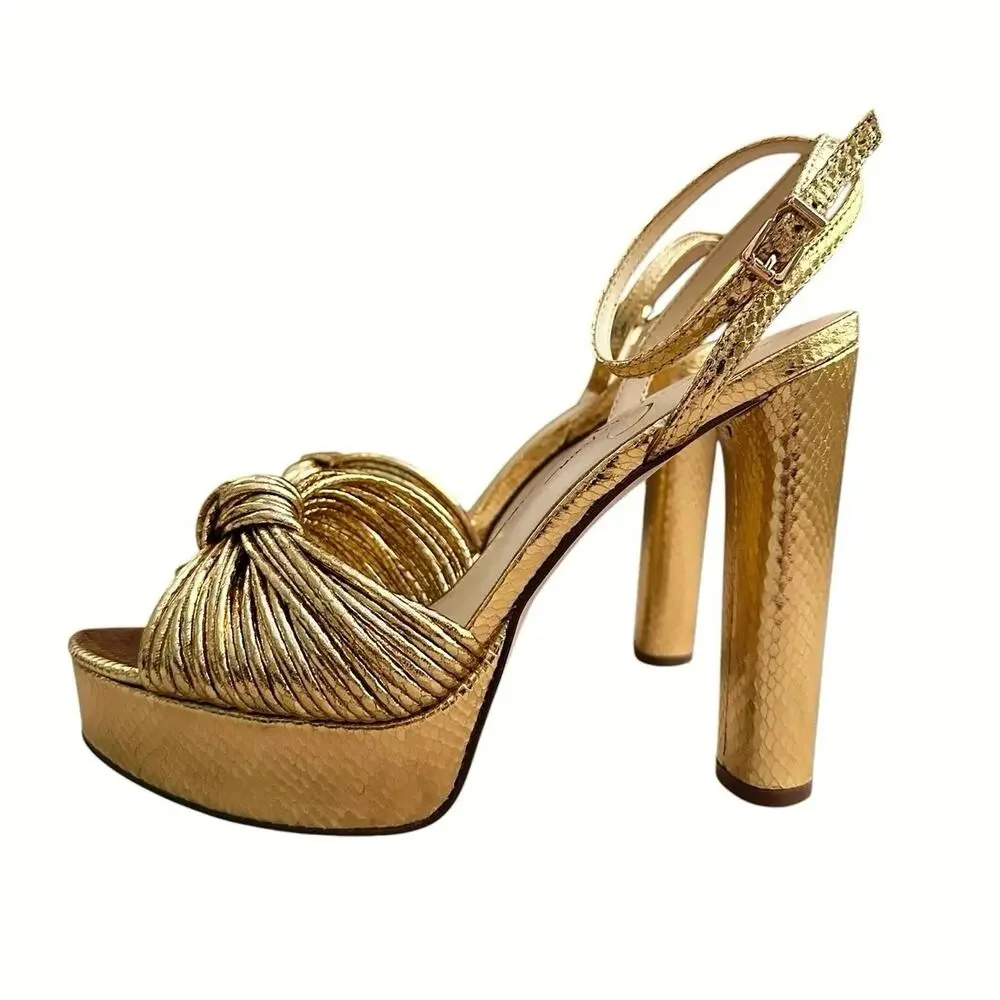 Jessica Simpson Immie Gold Metallic Platform Sandals Women 9.5 Block Heels