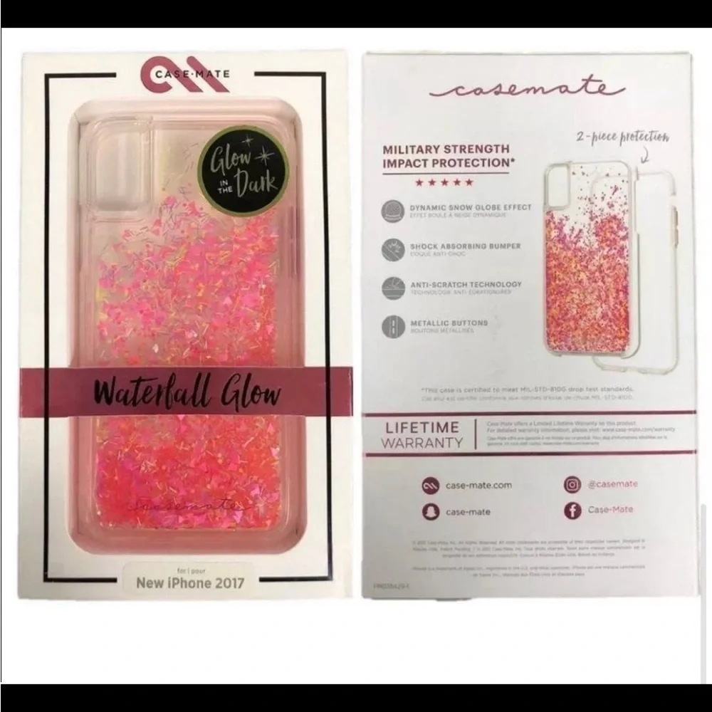 Case-Mate Waterfall Glow in The Dark Liquid Pink Glitter Case For Apple iPhone X