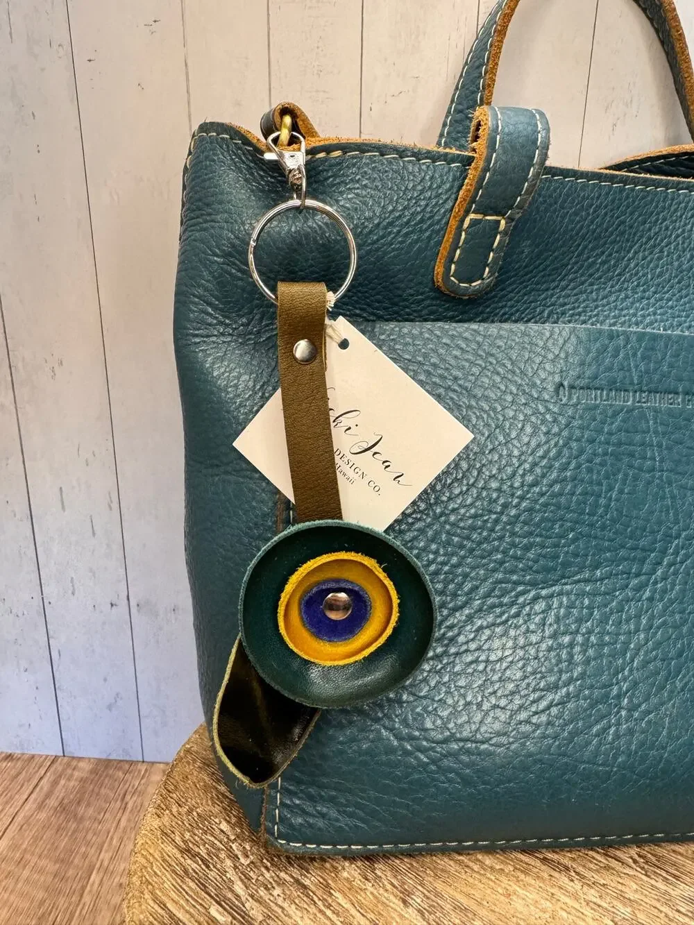 Genuine Leather Round Flower Purse Charm Blue Lime Dark Blue Boho Bag Charm